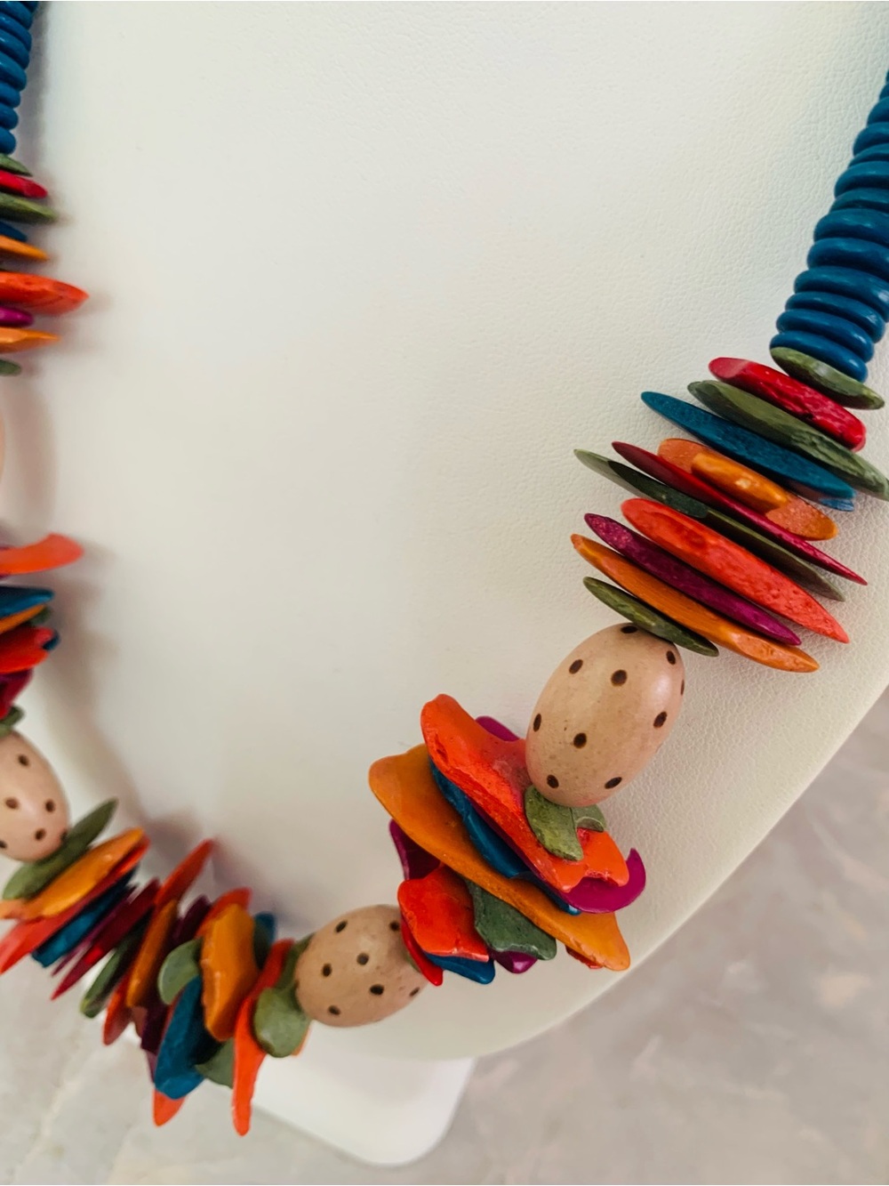Hand Crafted Boho Wood Bead Necklace View 3